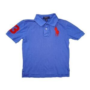 Polo Ralph Lauren Boys Polo Shirt Size 8 S/P Blue Red Pony Logo #3 Sleeve